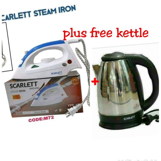 Scarlett Steam Iron Box + FREE 2L Automatic Electric Kettle | Home Appliance Combo Offer Ironbox Water Heater Jug  Fast Heating & Auto Shut-Off