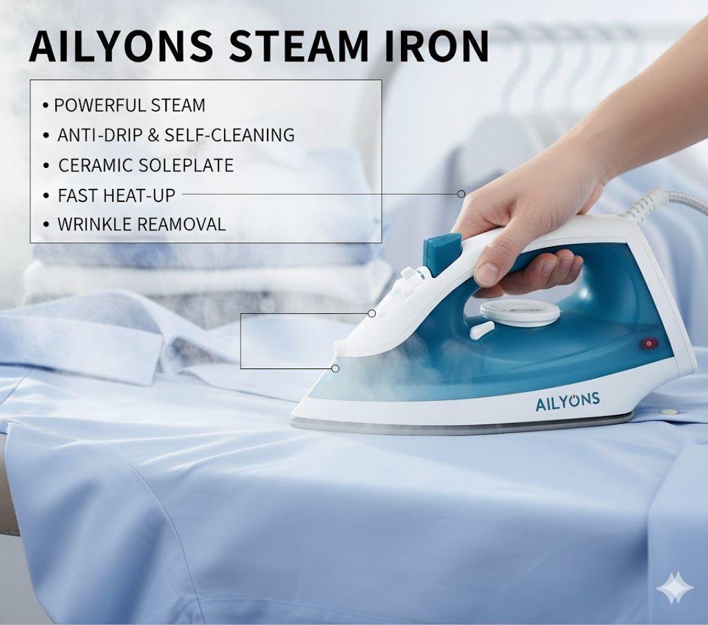 Ailyons Steam Iron Box Power Efficient Electric Ironbox with Steam Function & Elegant Design Pasi Fast Delivery