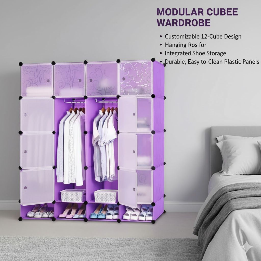 3-Column Wardrobe Storage Organizer with Shoe Rack & Shelves  Space-Saving Closet for Clothes, Books & Toys
