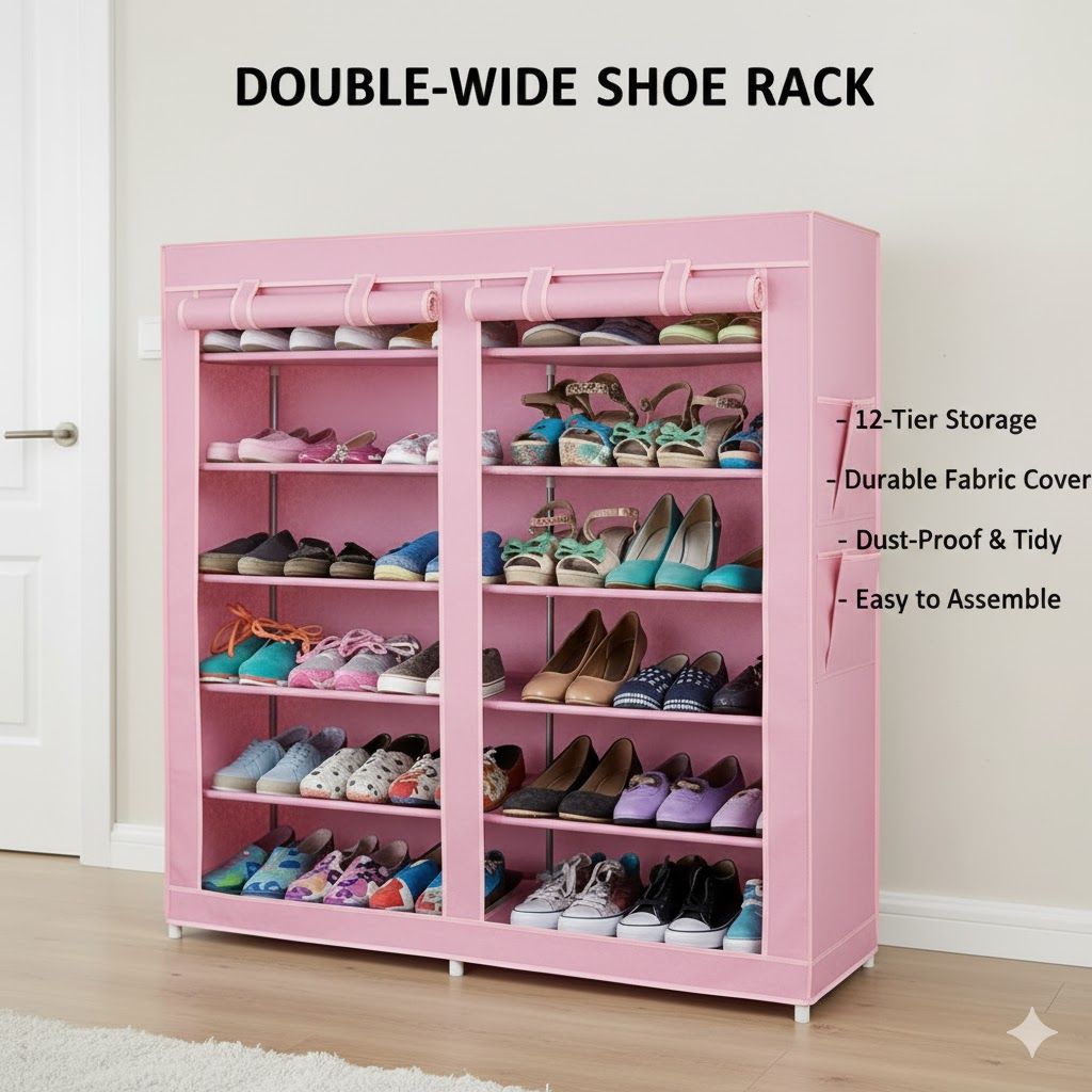 2 Column Shoe Rack  Holds 36 Pairs  Portable Metallic Storage Organizer for Closet Bedroom 36 Pair Shoe Rack 2-Tier Portable Shoe Shelf