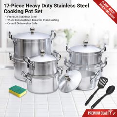 17 Pcs Cookware set Heavy Duty Sufuria Set Cooking Pots  Heavy Duty Stainless Steel Cooking Pot Sufuria Set 28cm,26cm,24cm,22,20,18,16cm