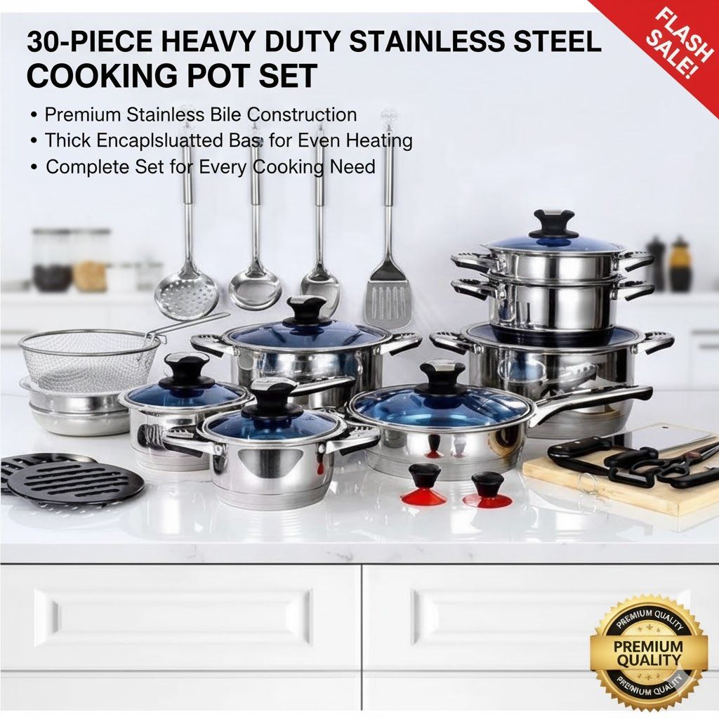 Marwa 30pcs Stainless Sufuria German Life  Cooking Pot Heavy Cookware Set Sufurias Cooking Pots  Heavy Duty German Steel Cookware Pots with Lids