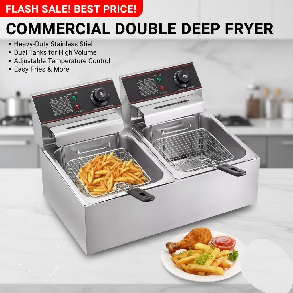 Wngreat Commercial Chips 6L + 6L Stainless Steel Deep Fryer  Double Tank  Commercial Chip  Professional Commercial Double frier Machine  6L+ 6L Stainless Steel Deep Fryer Commercial Chip