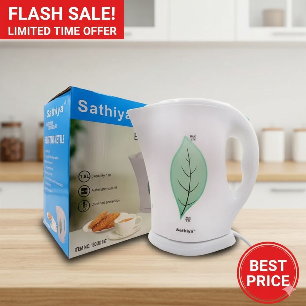 Sathiya 1.8L Electric Water Kettle |  Energy Efficient Kettle with Auto Shut-Off & Boil-Dry Protection 1850W