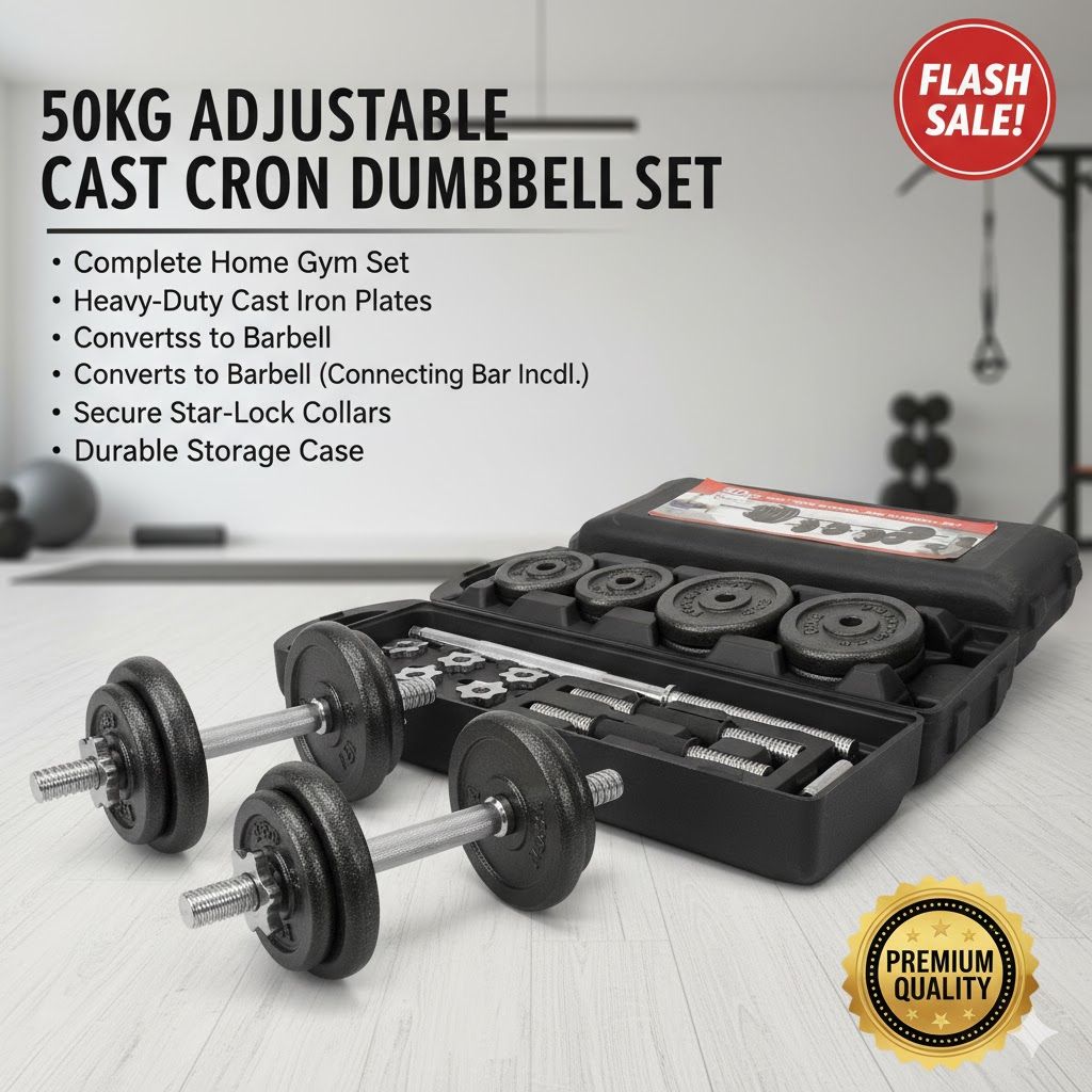 50KG Home Gym Equipment Set, Adjustable Dumbbell Barbell Weight Lifting Set for Men and Women, Body Building Strength Training