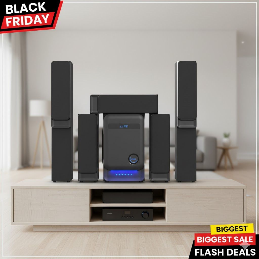 Nobel 5.1  Bluetooth Speaker System Home Theatre, USB, FM, Equalizer & 22000W Super Bass Sub Woofer Aux Digital FM