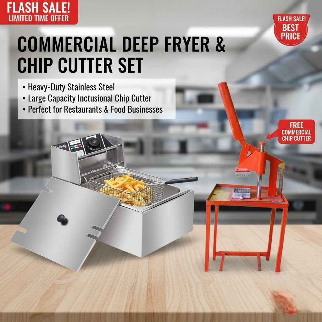 6L Deep Fryer for Chips ,Chicken and Fish with Chips Cutter/Slicer with Free Tong