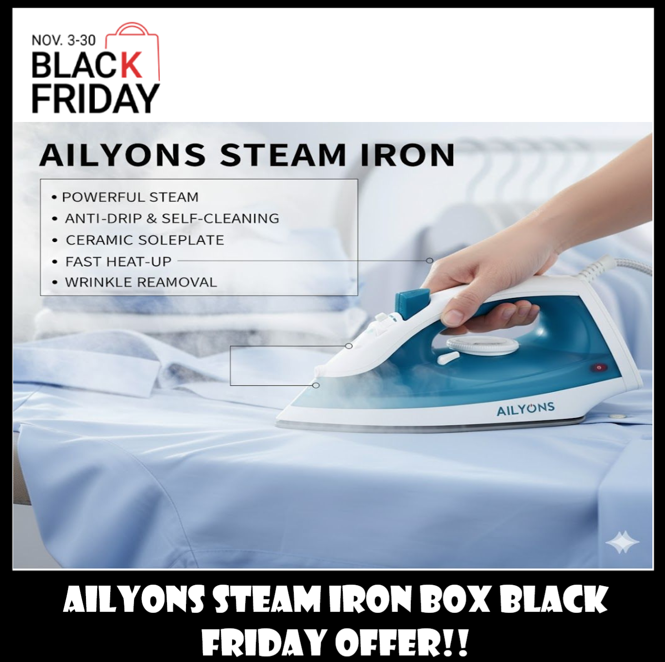 Ailyons Steam Iron Box Power Efficient Electric Ironbox with Steam Function & Elegant Design Pasi Fast Delivery