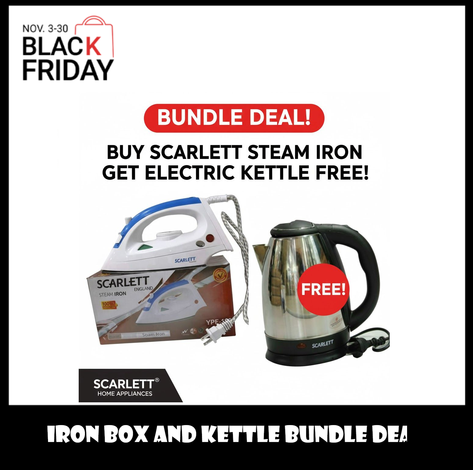 Scarlett Steam Iron Box + FREE 2L Automatic Electric Kettle | Home Appliance Combo Offer Ironbox Water Heater Jug  Fast Heating & Auto Shut-Off