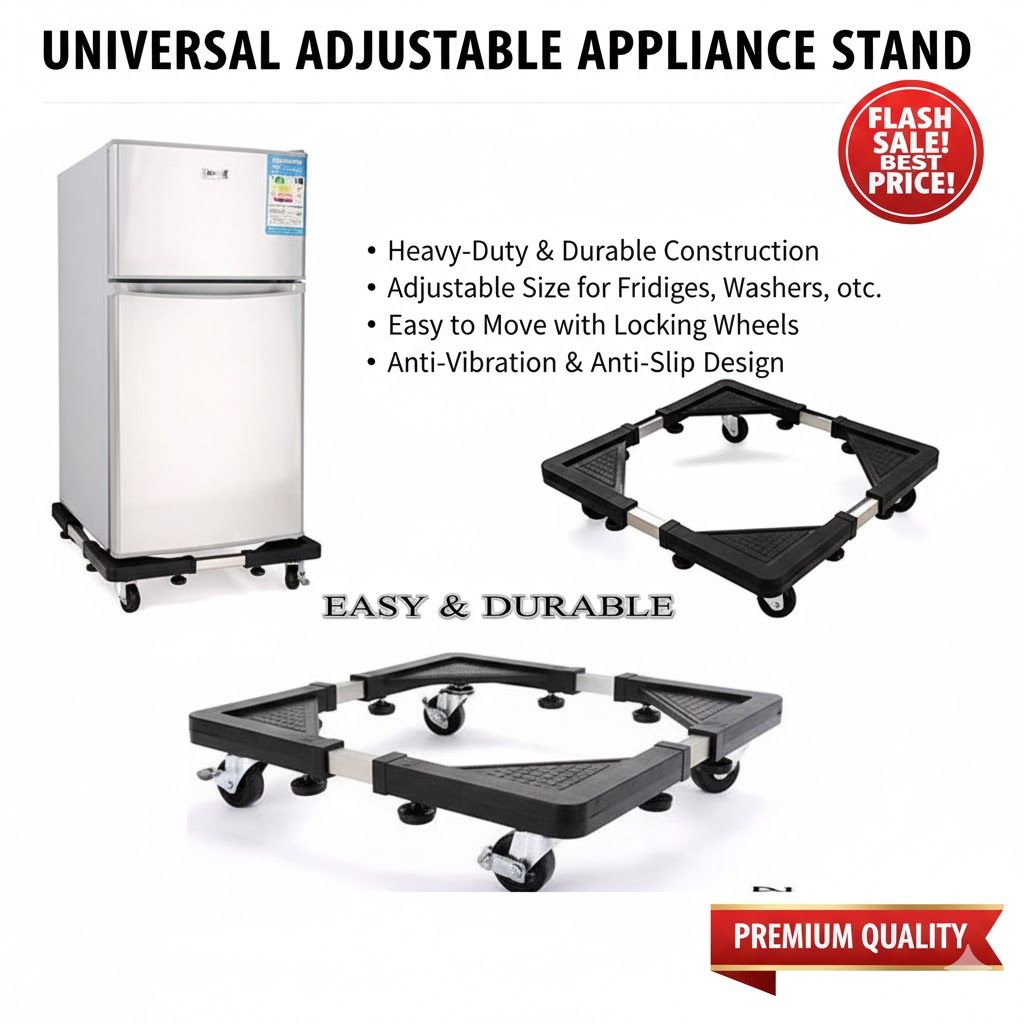 Fridge Stand & Washing Machine Stand with Locking Wheels | Mobile Base with 4 Strong Feet, Furniture Dolly for Washer, Dryer, Refrigerator