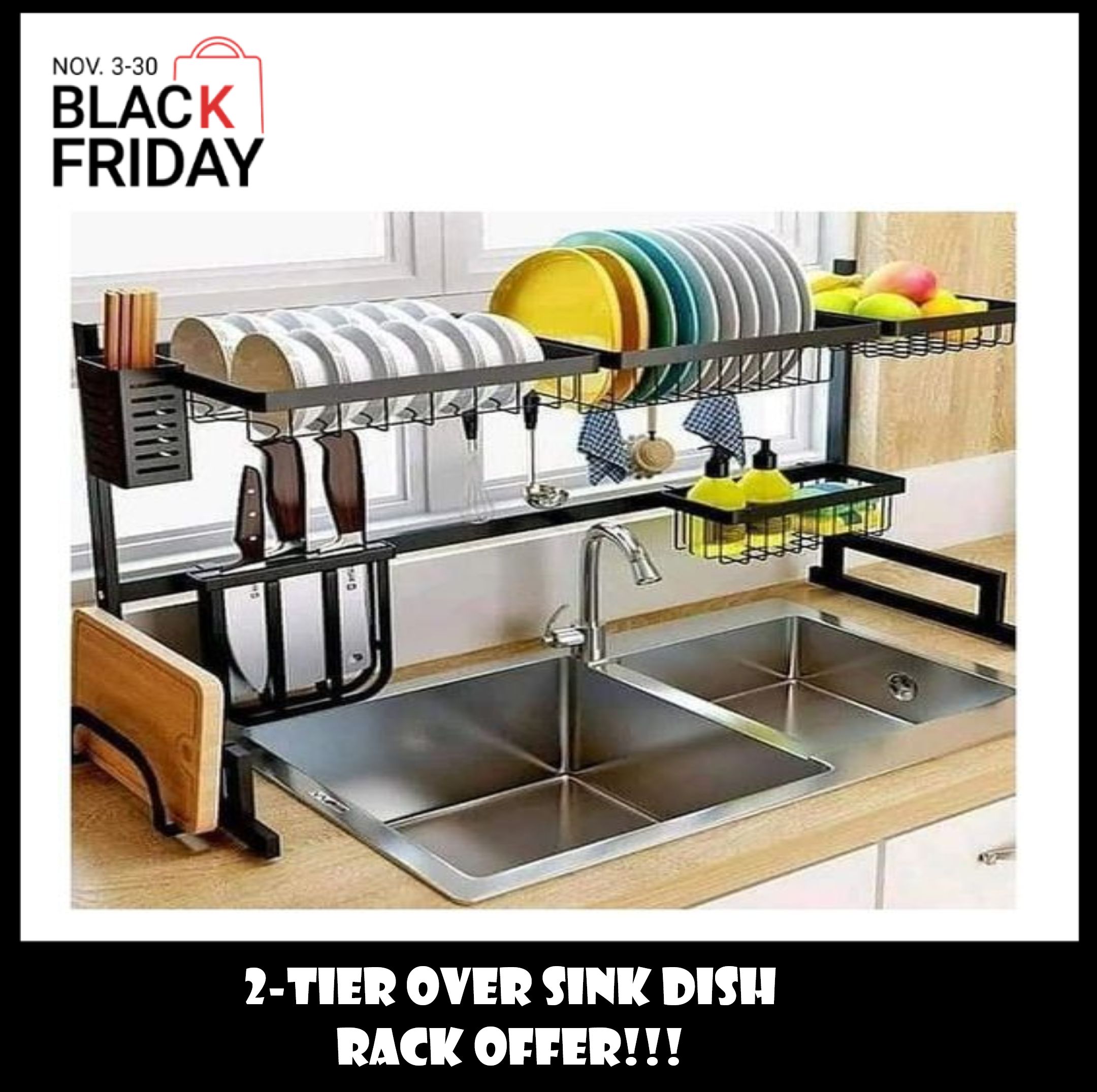 Dish Rack 2 Tier Over the Sink Stainless Dish Drying Rack & Drainer Shelf | Space-Saving Kitchen Counter Organizer, Strong & Rust-Proof