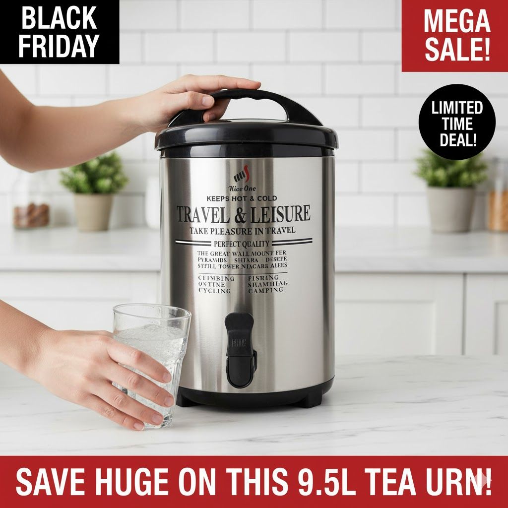Commercial Tea Urn 9.5L Stainless Steel Portable Flask Hot & Cold Water Dispenser for Office, Catering & Events | Heavy-Duty Insulated Flask