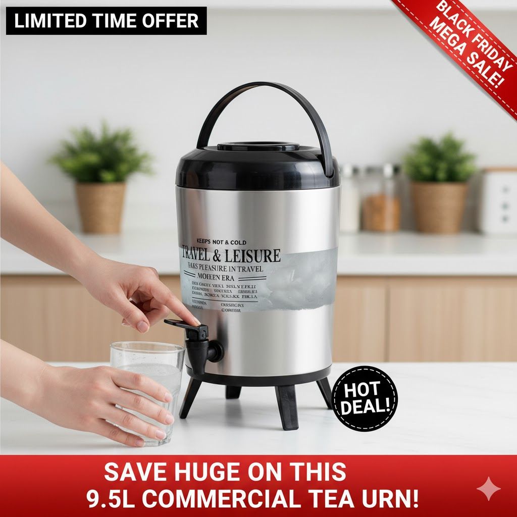 Commercial Tea Urn 9.5L Stainless Steel  Portable Hot/Cold Water Dispenser for Office, Catering & Events  Heavy-Duty Flask