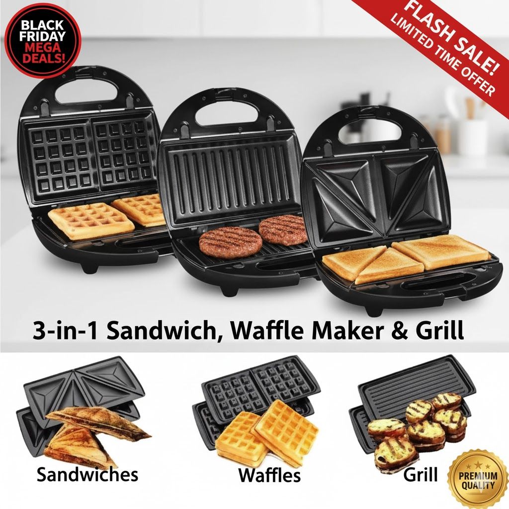 Sokany 3-in-1 Toaster Sandwich Maker, Waffle Maker & Electric Grill | Breakfast Sandwich Press, Waffle Iron & Panini Press All-in-One Machine