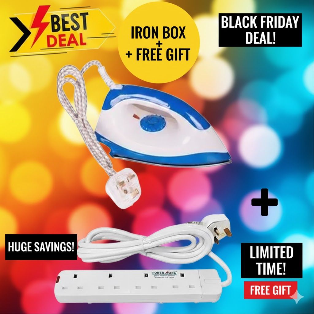 Dry Iron Box with FREE 4-Way Extension Ironbox | Pasi ya Umeme  | Fast Heating & Energy Saving