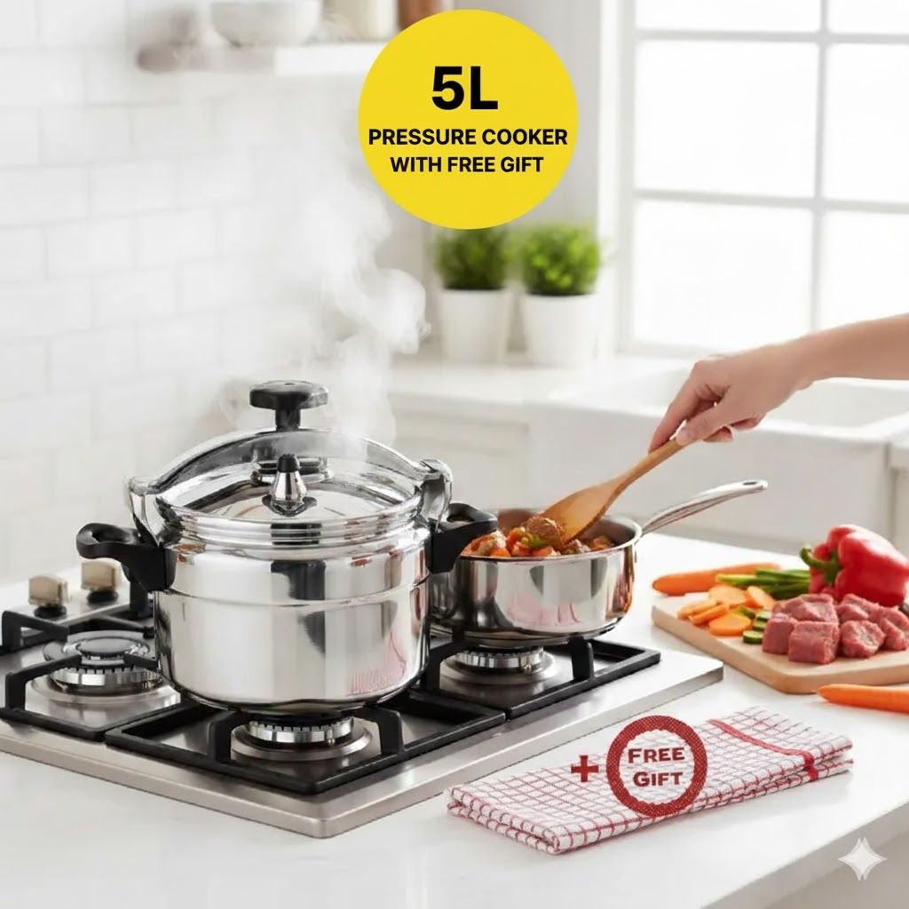 Pressure Cooker  5L Sufuria With Free Kitchen Towel Pressure Cooker  Explosion Proof  5l . Thickened Aluminium, Easy Lock Lid, Fast Cooking, With Free Kitchen Towel Perfect for beans, rice, stews, and