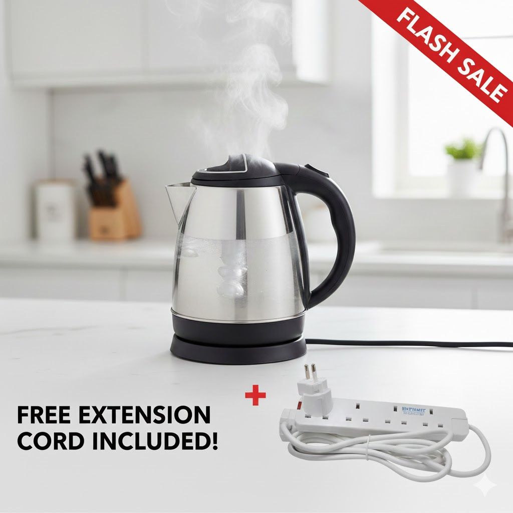 Sathiya 2L Cordless Kettle with Free Extension Cable | Electric Water Heater Jug, Auto Shut-Off, BPA Free