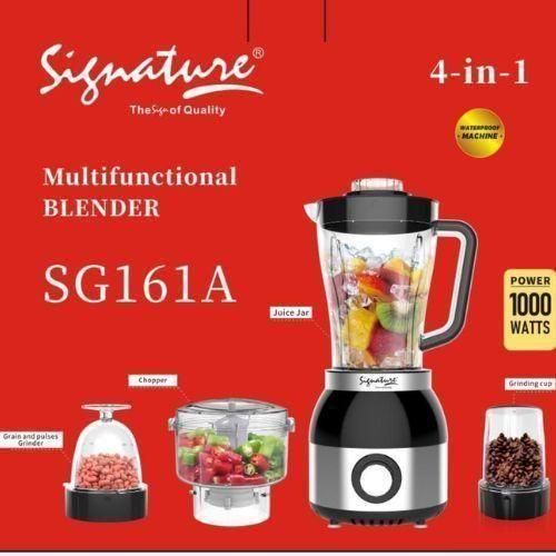 Signature Unbreakable Multifunctional 4 in 1 Blender, Juice Blender, Grinder, Meat Mincer Grinder, Chopper, Baby Supplements Grinder, 1000Watts, 304 Stainless Blades, Unbreakable 1.8L Jar
