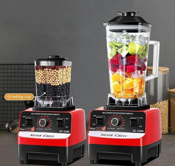 😊2 in 1 silver crest blender legit 1589 red only hi-performance power blender
model: ---
multi-function
32000rp m
speed regulation
stainless steel cutting blades
crushes ice in seconds
2000ml capacit