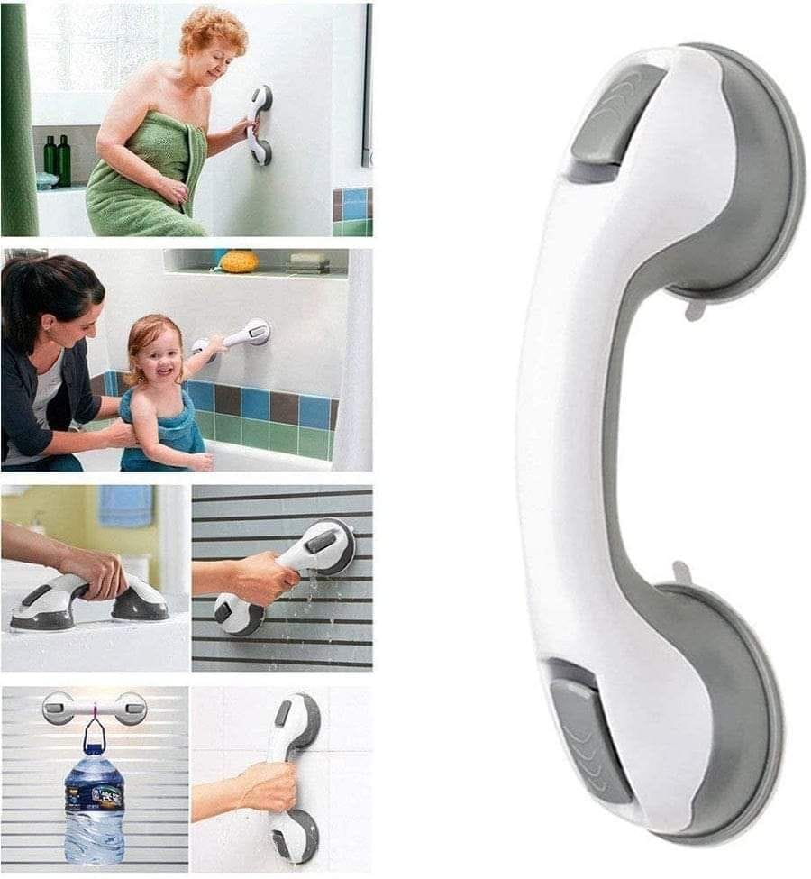 SUCTION HANDLE. strong suction Helping handle. Perfect for use in the bathroom, next to the toilet, near the stairs or beside chairs.