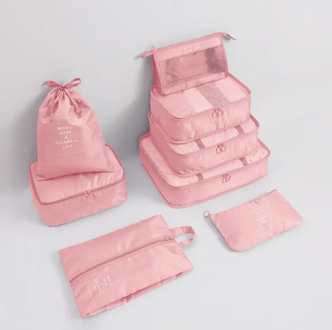 TRAVEL ORGANIZERS. 8pcs Luggage Travel Organizers For Suitcase With Toiletry Case, Practical and Beautiful,