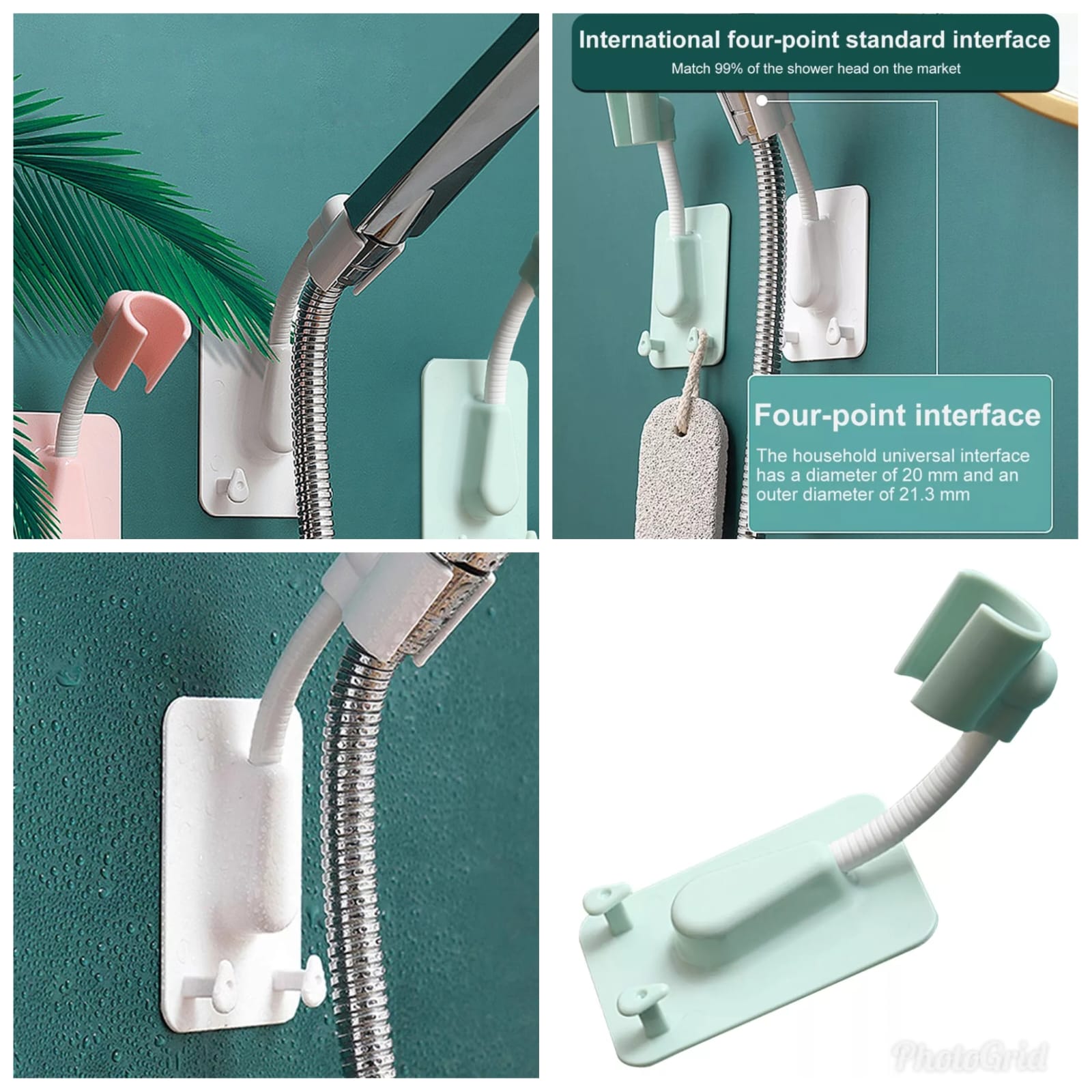 SHOWER HEAD HOLDER. 360 degrees adjustable shower head holder. No drill, no screws and plumbers, and no damage to the wall, just stick the film on the contact surface of the glass glaze, mirror, glass