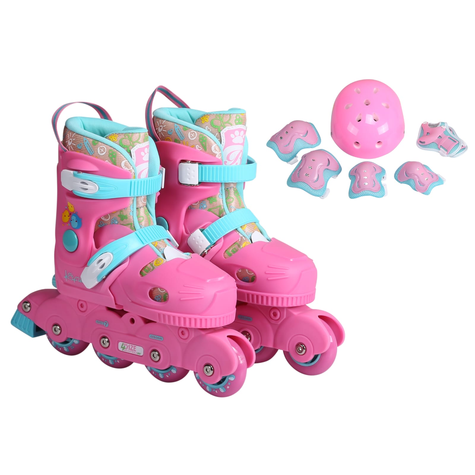 TRAINER SET. Size 26 Kids Trainers set(skate +hard helmet +guards), Has glowing wheels, Very good quality, Adjustable roller skates shoes Size,Protective lining in the skate shoes.