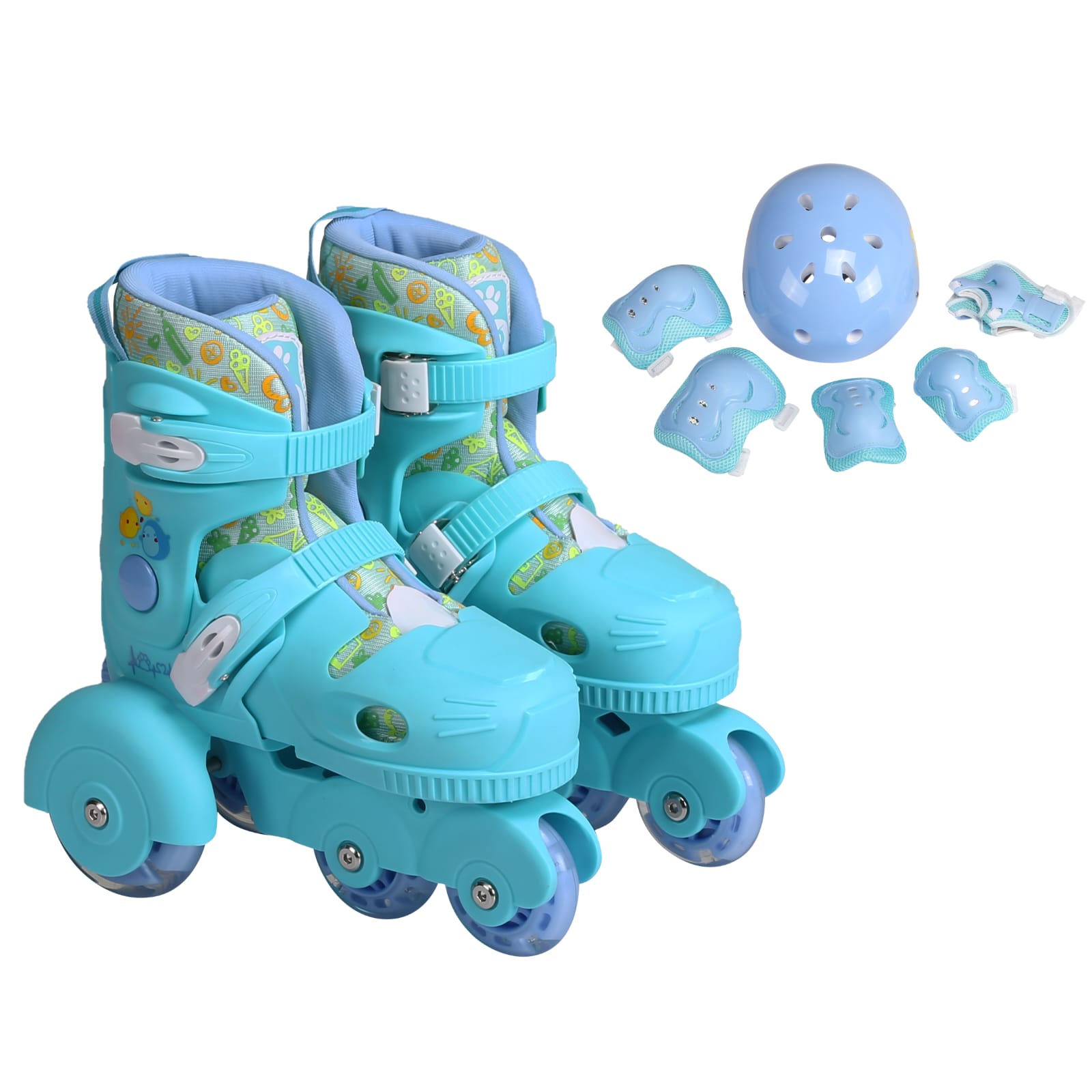 TRAINER SET. Size 26 Kids Trainers set(skate +hard helmet +guards), Has glowing wheels, Very good quality, Adjustable roller skates shoes Size,Protective lining in the skate shoes.
