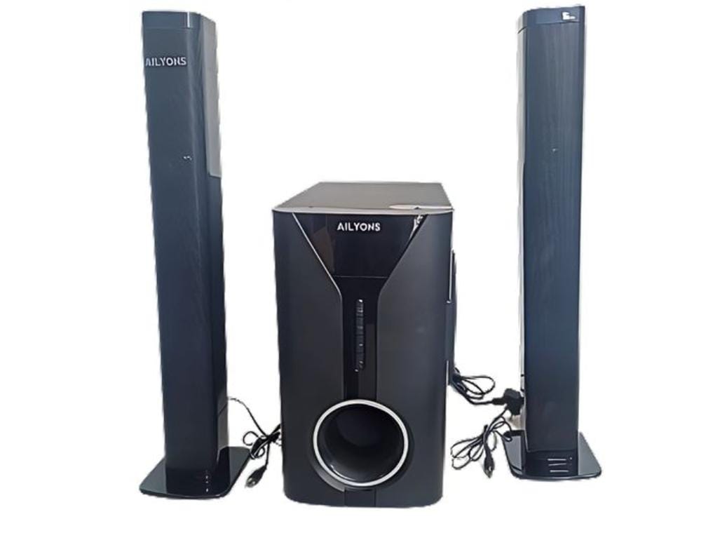 SPEAKER. AILYONS 2.1Ch Multimedia Speaker System SubWoofer BT USB FM Tall Boy, The 2 satellite speakers can be merged into one sound bar. Built-In Powerful Amplifier, Stereo FM Radio