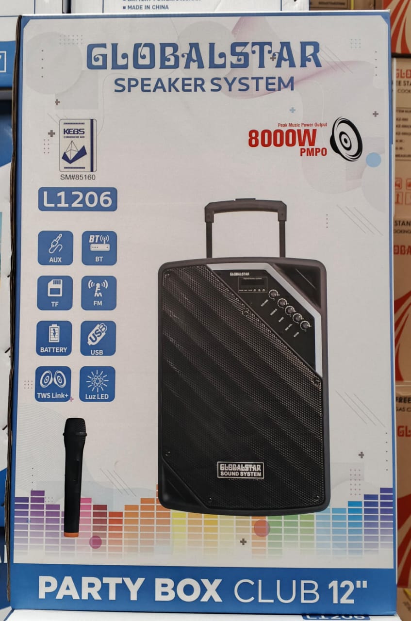 SPEAKER. Globalstar portable club 12 inches  trolley portable speaker, Remote control for convenient handling, FM radio functionality for listening to broadcast stations