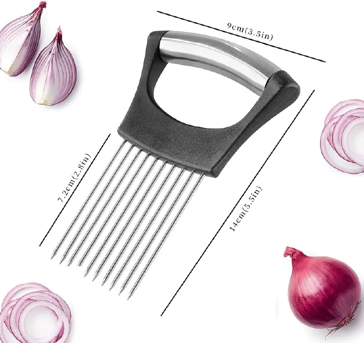 Stainless Steel Onion Holder Slicer – Multi-Purpose Vegetable Cutter & Safe Cutting Guide Tool for Kitchen Cooking Prep