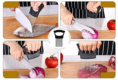 Stainless Steel Onion Holder Slicer – Multi-Purpose Vegetable Cutter & Safe Cutting Guide Tool for Kitchen Cooking Prep