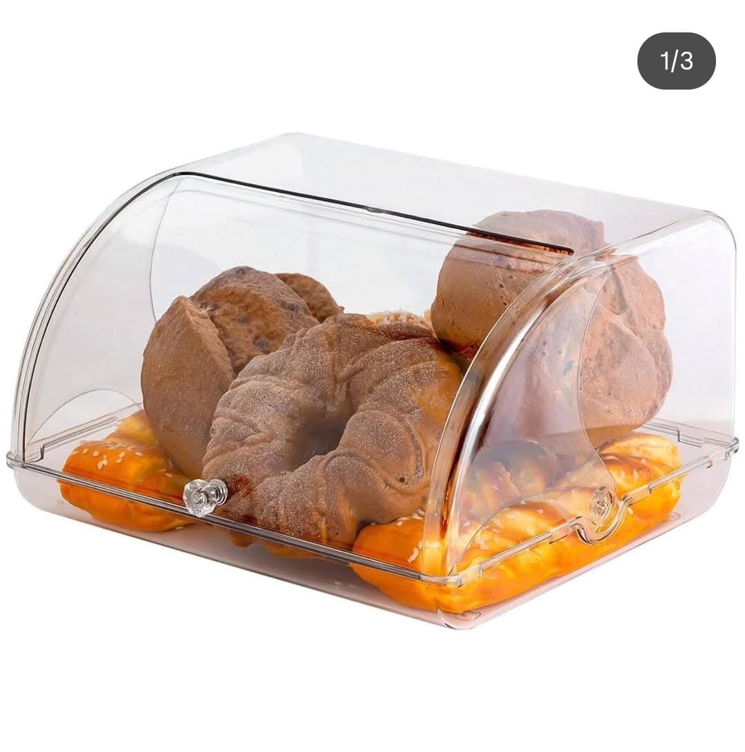 CLEARANCE OFFER Acrylic Bread Bin with Roll-Up Lid - Countertop Food Storage Box for Bread, Pastries & Cookies