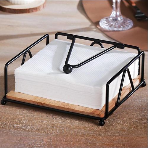 CLEARANCE OFFER Modern Metallic Napkin/ Serviettes Holder, With Flip Close And Bamboo Base For Kitchen Counter Top ,dinning And Countertop Decor
