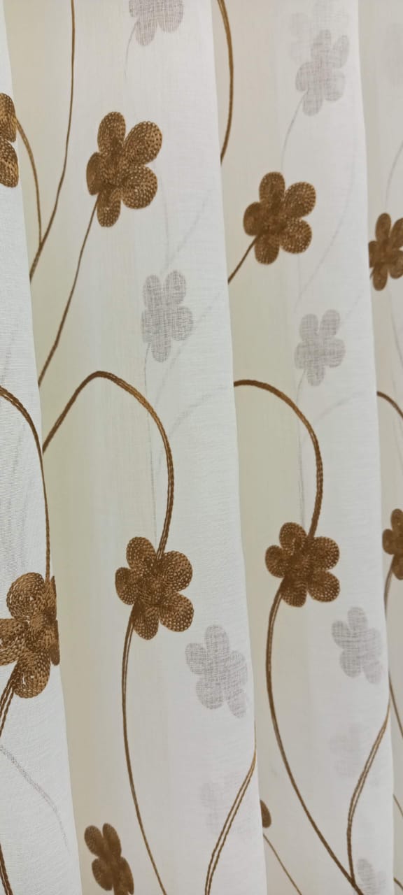 Brown Curtains 2Pcs [1.5M Each] + FREE White Floral Sheer - Elegant Living and Bed Room Set – Elevate Your Space with Sophistication