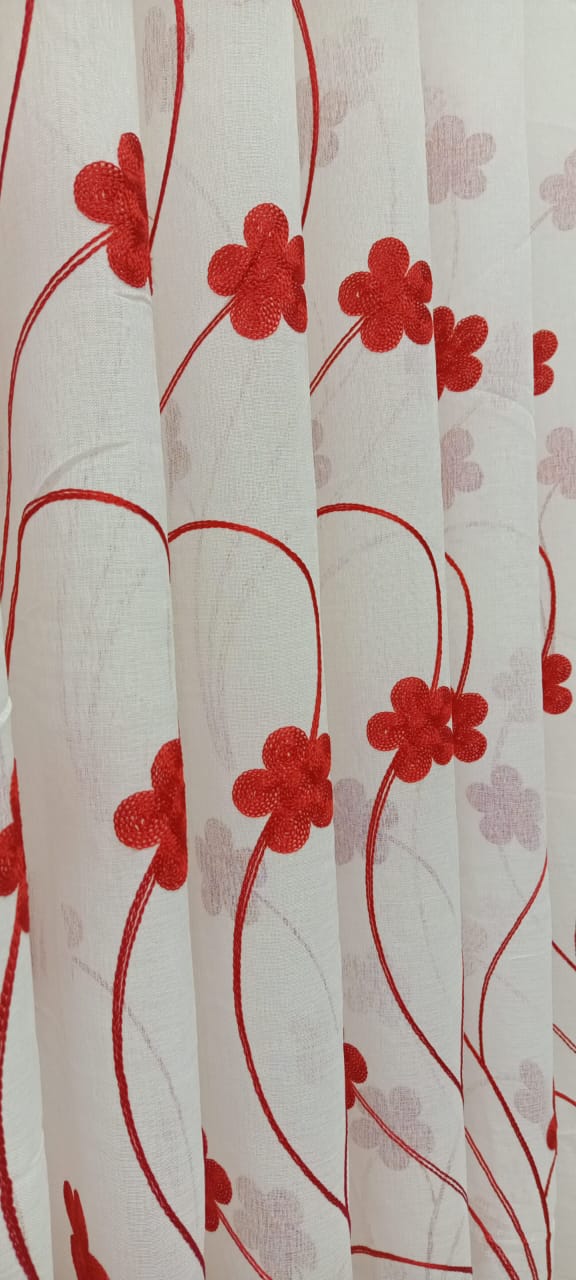 RED CURTAINS WITH SHEERS - 3PCS Set -  Curtains [1.5M +1.5M] + FREE SHEER /NET  Window and Door Curtains - Elegant Living and BedRoom Set – Ready made-to-Hang with Curtain Rods.