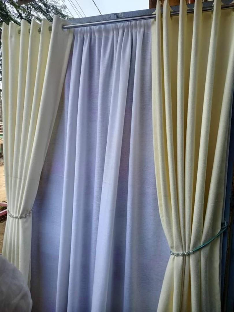 3Pcs Cream Curtains Set with Sheers – Heavy Fabric for Windows & Doors – 2 Panels + 1 Sheer