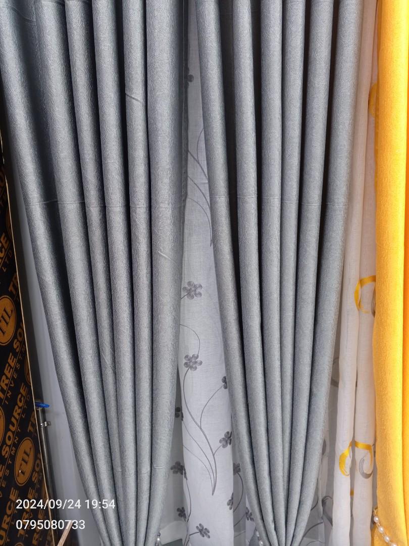3Pcs Gray Curtains Set with Premium Floral Sheers – Heavy Fabric for Windows & Doors – 1.5m x2 Panels + 1 Sheer grey curtains