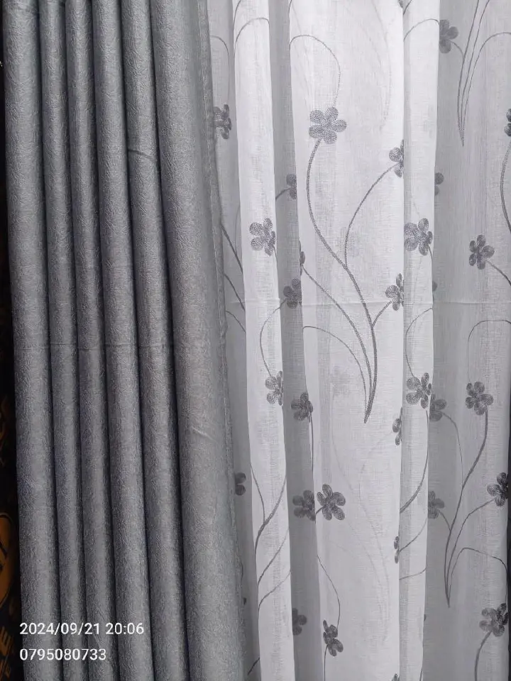 3Pcs Gray Curtains Set with Premium Floral Sheers – Heavy Fabric for Windows & Doors – 1.5m x2 Panels + 1 Sheer grey curtains