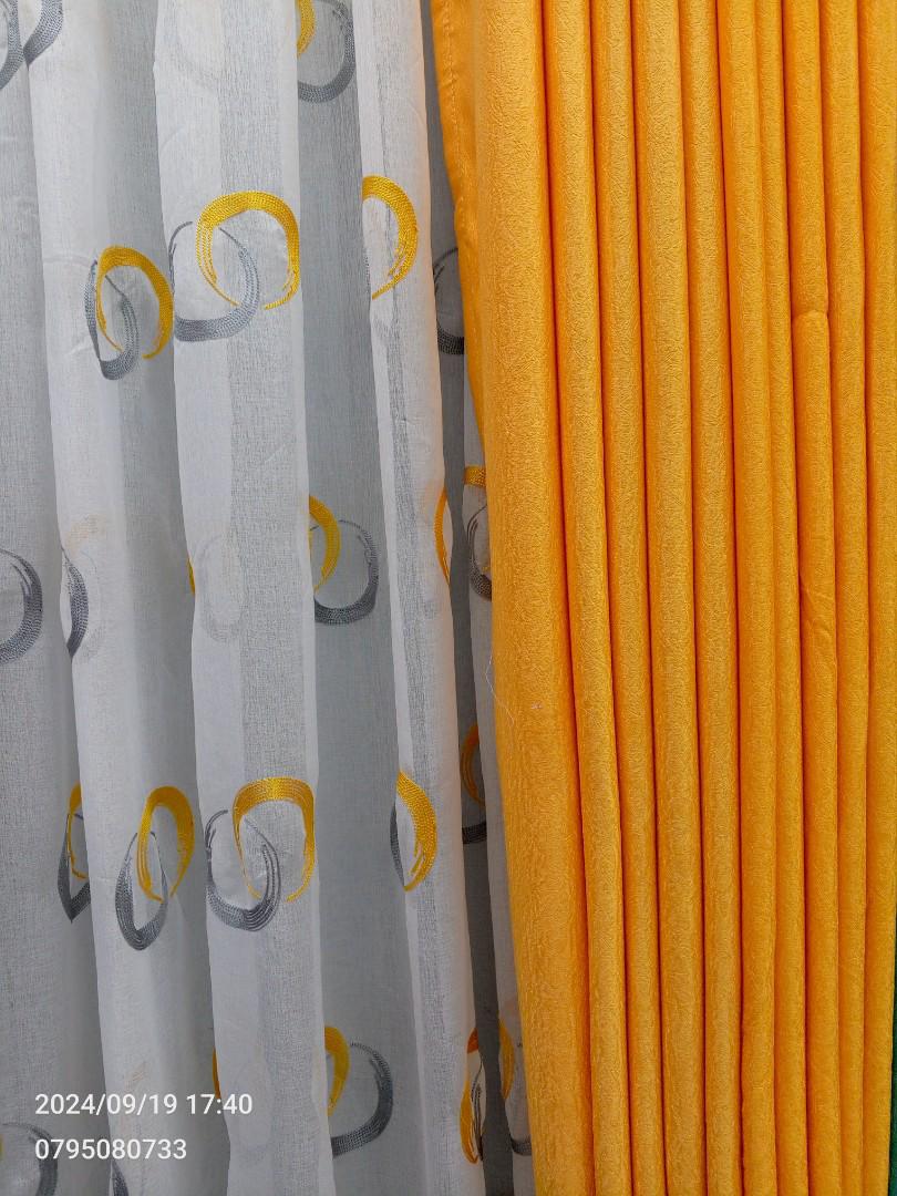 Yellow Curtains 3PCS Set with Sheers – 1.5m x 2 Panels – Blackout Style for Living Room & Bedroom