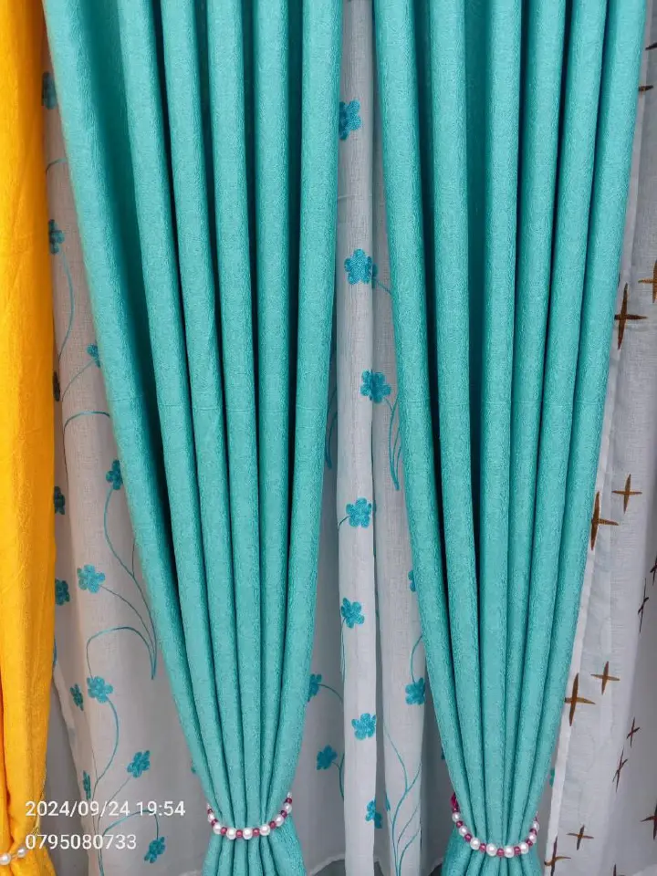 TURQUOISE BLUE CURTAINS WITH SHEERS - 3PCS Set - 3 Meters Long Window and Door Curtains - Elegant Living and BedRoom Set – Ready made-to-Hang with Curtain Rods.