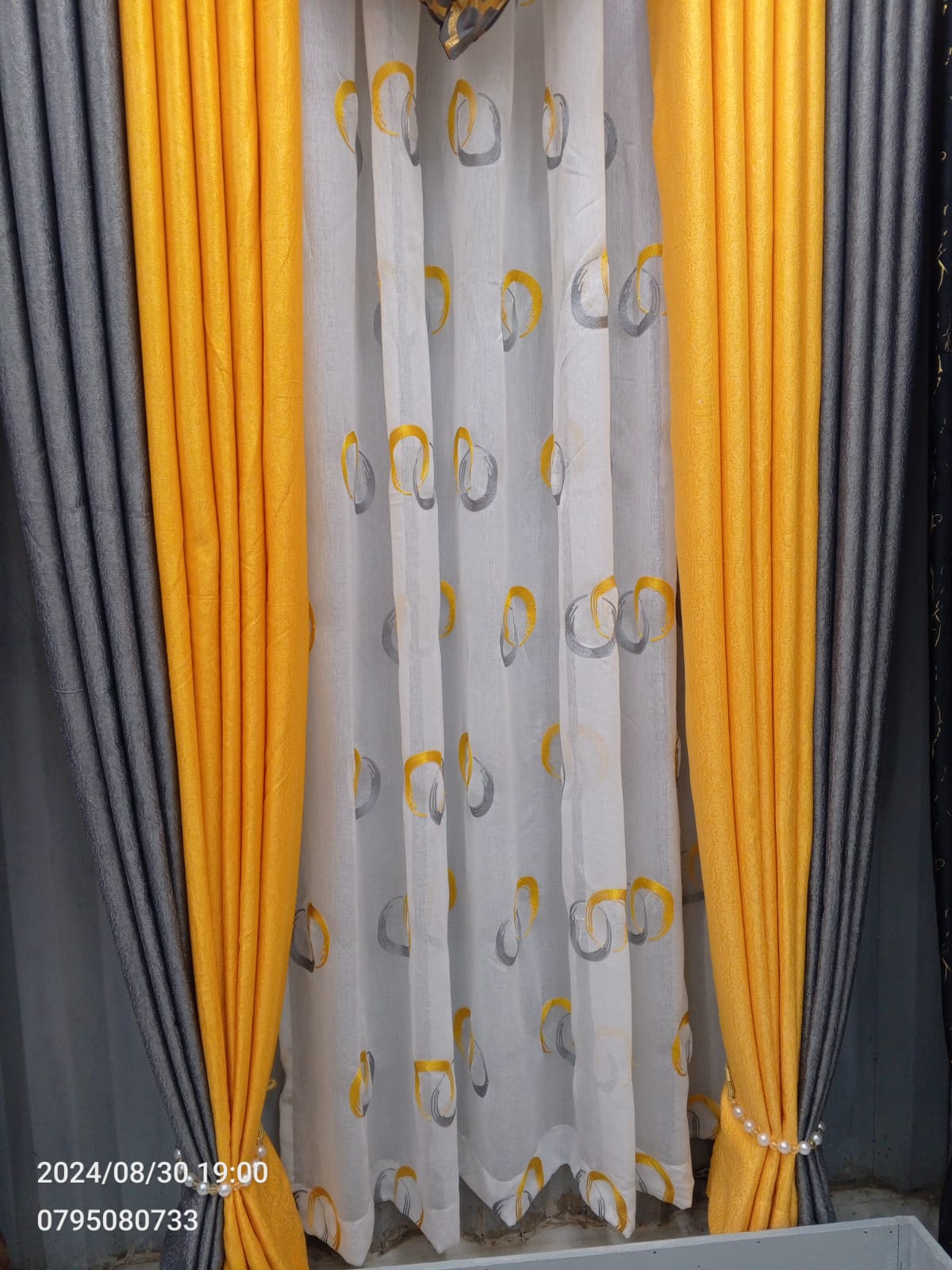 Gray and Mustard Yellow Curtains 5Pcs Set Including sheers
