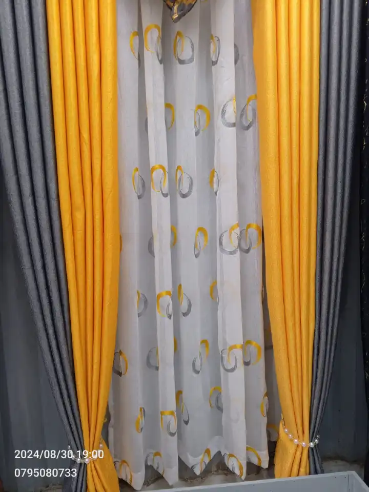 Gray and Mustard Yellow Curtains 5Pcs Set Including sheers