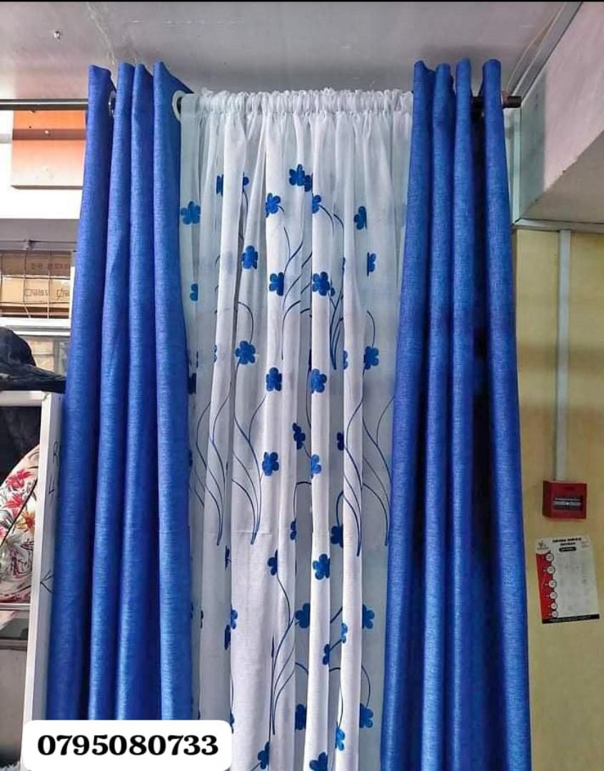 Blue Curtains 3PCS Set with Sheers – 1.5m x 2 Panels – Blackout Style for Living Room & Bedroom