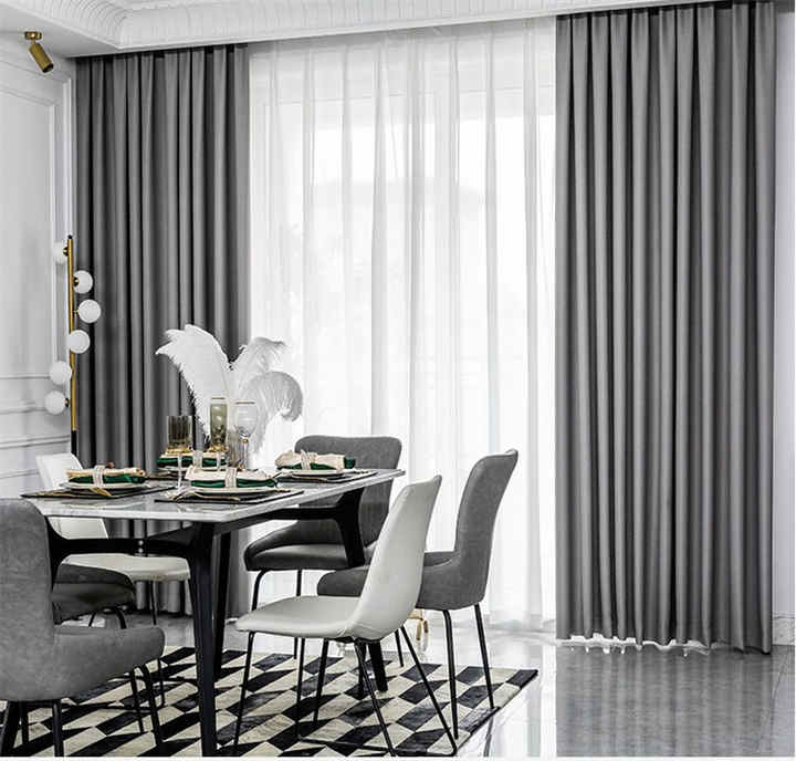 3Pcs Blackout Grey Curtains Set with Premium Floral Sheers – Heavy Fabric for Windows & Doors – 1.5m x2 Panels + 1 Sheer gray curtains