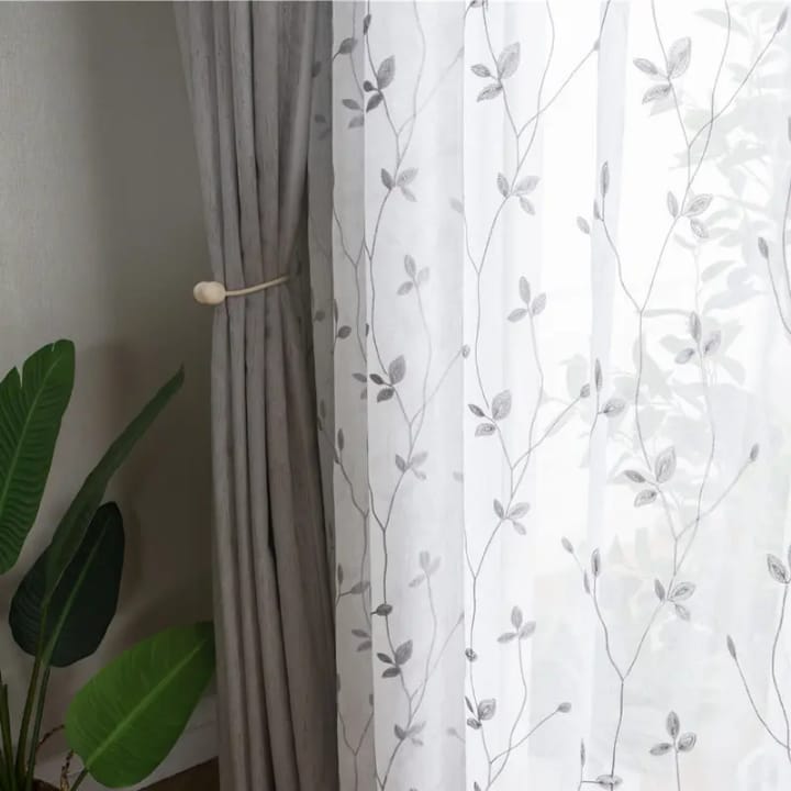 3Pcs Blackout Grey Curtains Set with Premium Floral Sheers – Heavy Fabric for Windows & Doors – 1.5m x2 Panels + 1 Sheer gray curtains