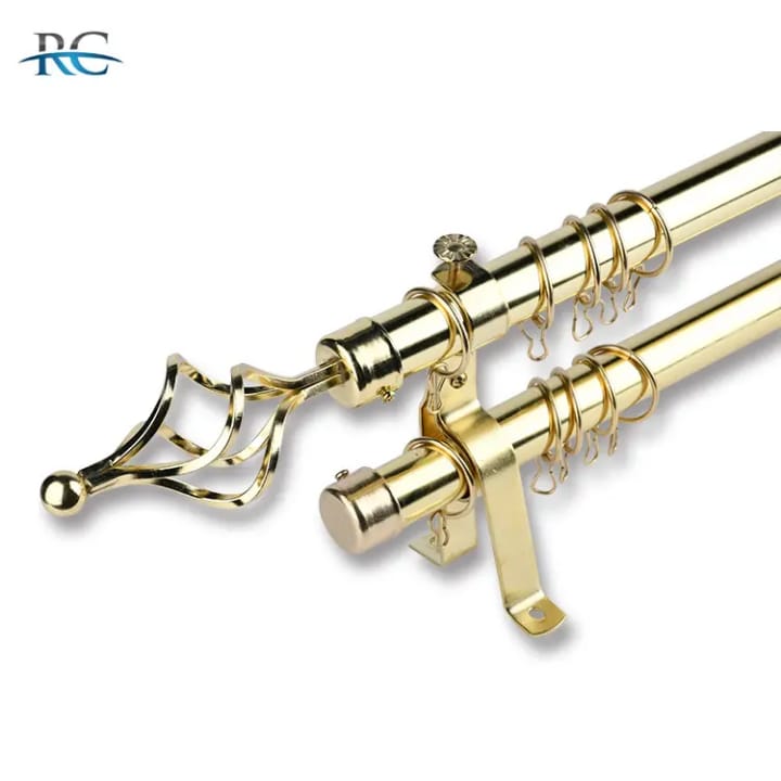 Gold Double Curtain Rod – 2m Extendable | FREE Holders & Screws – Strong Metal Brackets