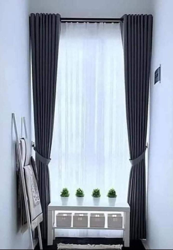 Dark Grey Blackout Curtains 2Pcs + FREE White Floral Sheer - Elegant Living and Bed Room Set – Elevate Your Space with Sophistication gray curtains