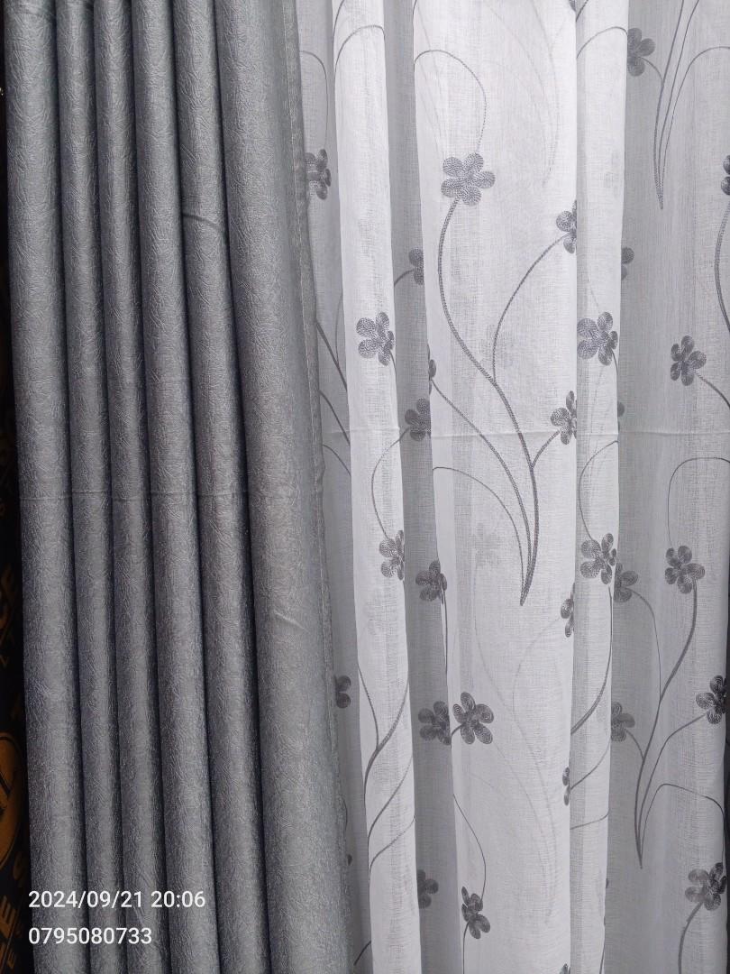 3Pcs Blackout Gray Curtains Set with Premium Floral Sheers – Heavy Fabric for Windows & Doors – 1.5m x2 Panels + 1 Sheer grey curtains