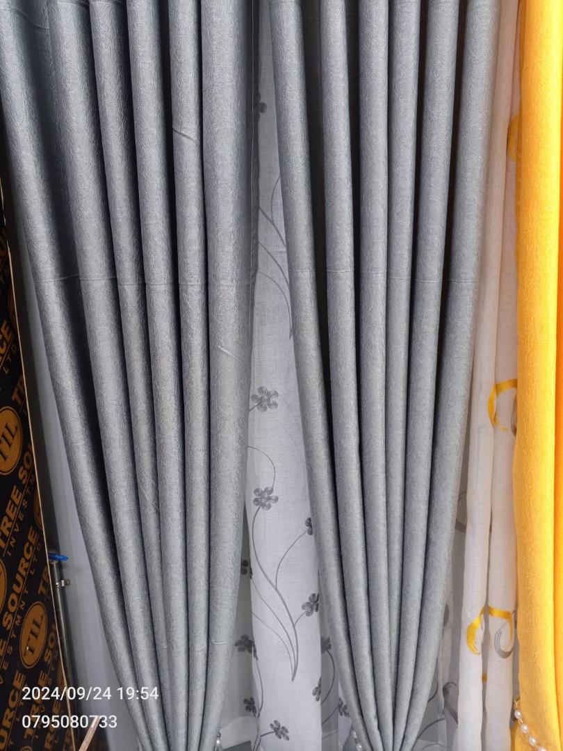 3Pcs Blackout Gray Curtains Set with Premium Floral Sheers – Heavy Fabric for Windows & Doors – 1.5m x2 Panels + 1 Sheer grey curtains